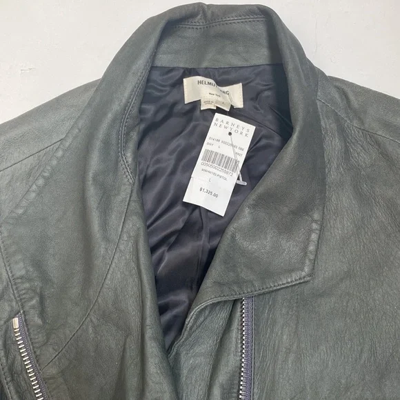 Helmut Lang New York Black Paper Leather Moto Jacket From Barney’s Large Coat